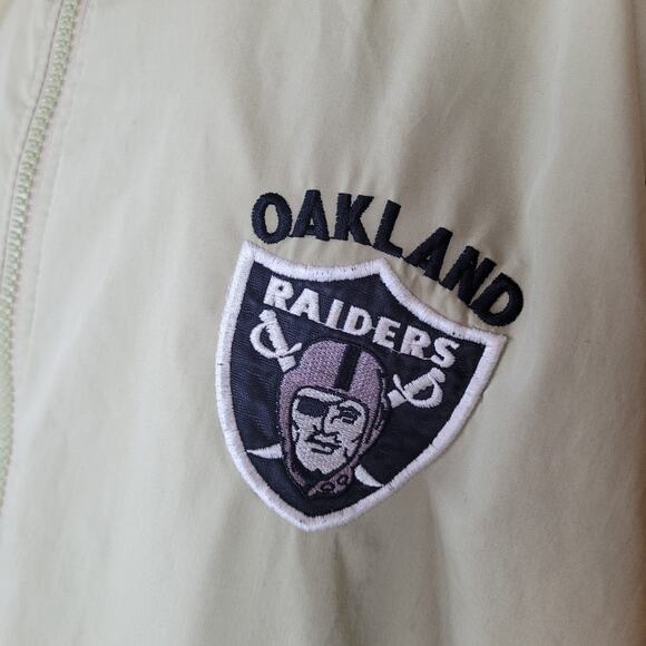 Vintage Pro Player Jacket Mens XXL Khaki Oakland Raiders Zip Hooded 90s WORN - Picture 6 of 16